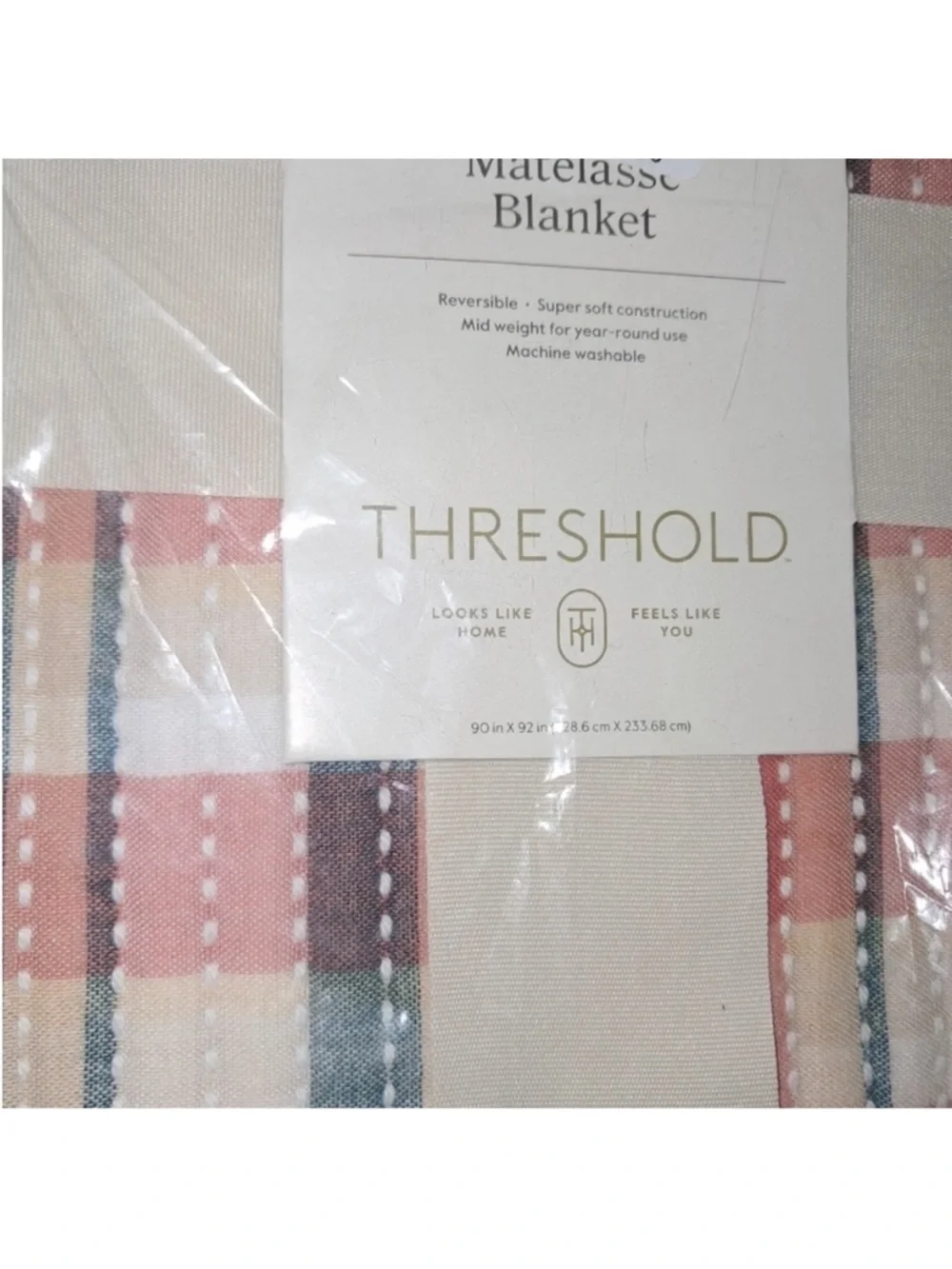 Threshold F/Q Plaid Blanket in Red, Blue and Cream